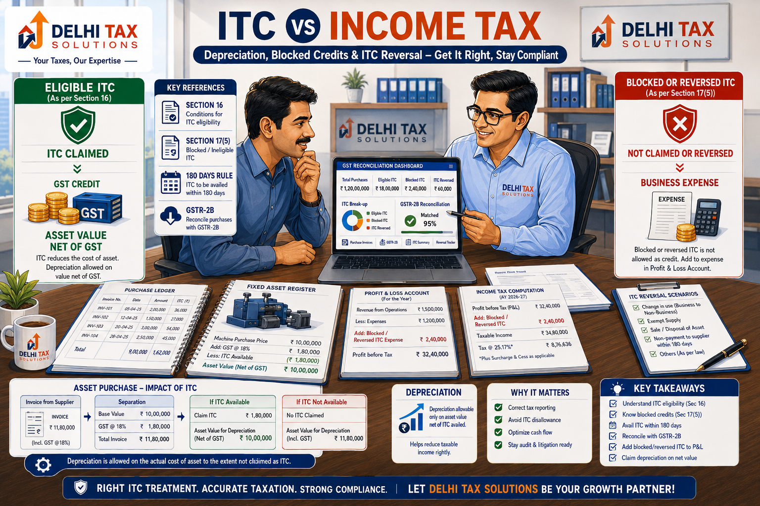 Chartered Accountant explaining GST ITC, depreciation, blocked credits and ITC reversal for Income Tax compliance
