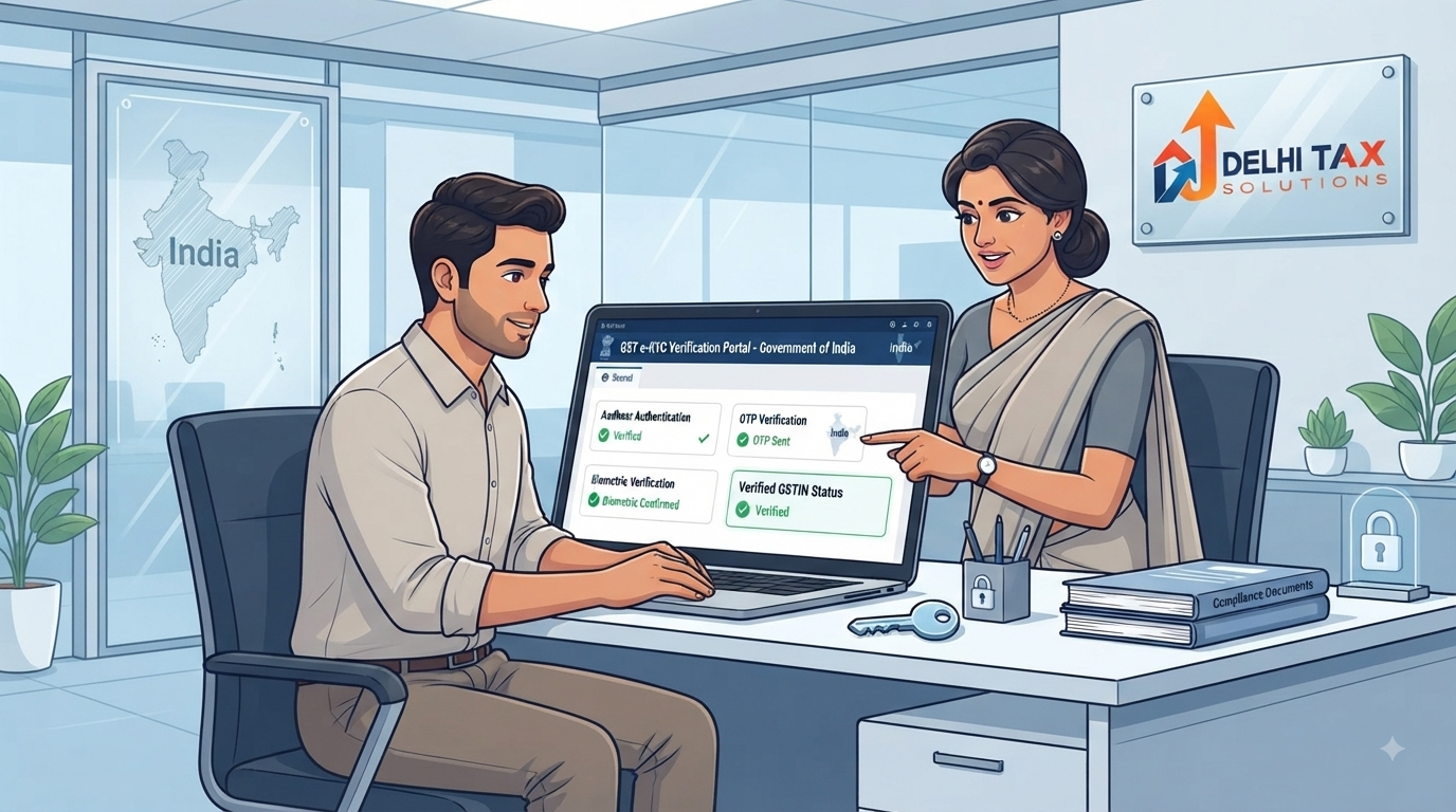 GST e-KYC compliance showing Aadhaar authentication and GSTIN verification for Indian businesses