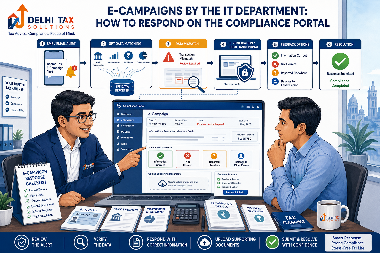 Indian CA explaining how to respond to an Income Tax e-campaign through the compliance portal
