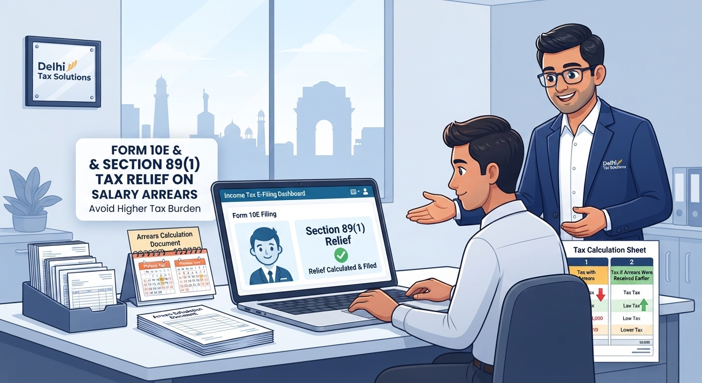 Indian taxpayer filing Form 10E online to claim Section 89(1) tax relief on salary arrears with guidance from a Chartered Accountant
