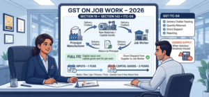 Indian Chartered Accountant explaining GST on job work under Section 19 and Section 143, full ITC, 1-year input and 3-year capital goods timelines, deemed supply and GST ITC-04 compliance