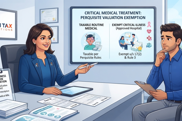 Indian Chartered Accountant explaining tax exemption for employer-funded critical medical treatment under Section 17(2) and Rule 3