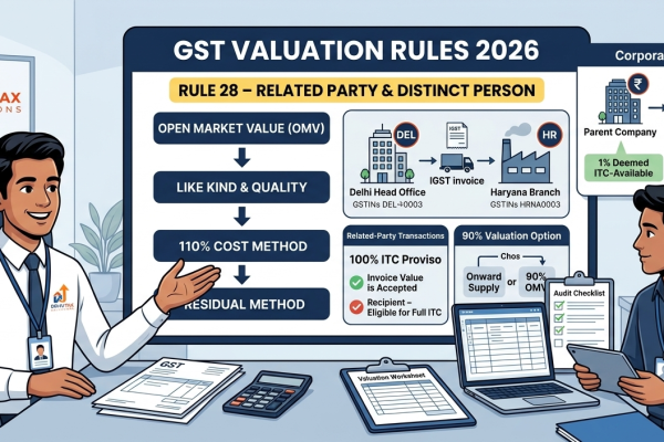Indian Chartered Accountant explaining GST valuation rules under Rule 28, open market value, related party transactions, 110% cost method and corporate guarantees