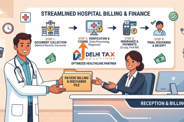 Indian hospital reception area representing GST rules and tax compliance on healthcare services.