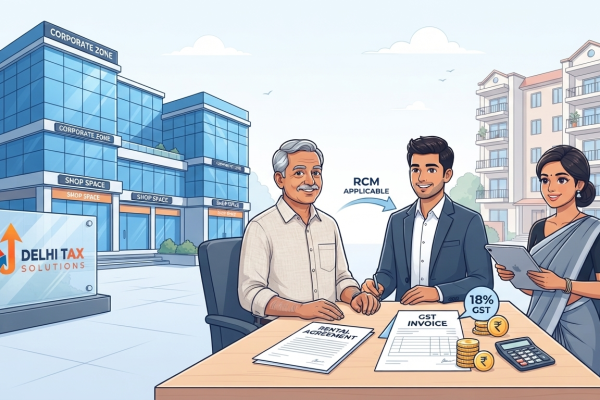 GST on rental income in India showing commercial rent, residential rent, 18% GST and reverse charge rules