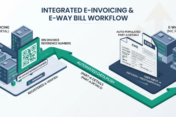 E-Invoicing vs E-Way Bill comparison diagram showing IRP to NIC portal integration.