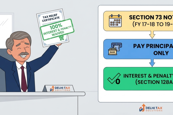 2D flat vector illustration of a tax expert filing a GST appeal on a laptop alongside an infographic explaining the Section 107 appeal timeline and pre-deposit rules.