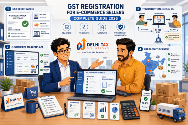GST registration for e-commerce sellers showing online marketplace sales, TCS deduction, GST compliance and multi-state operations