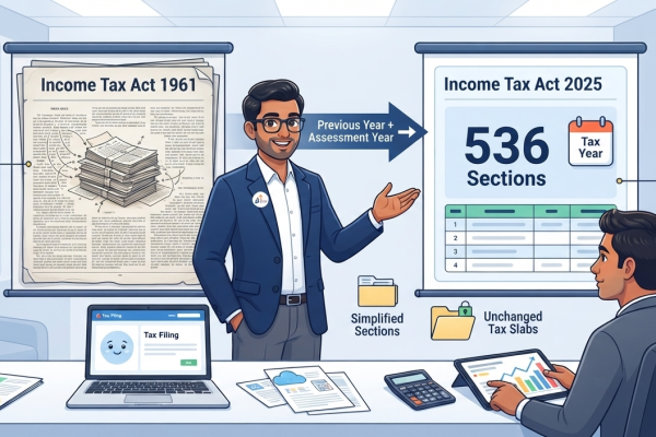 Income Tax Act 2025 vs 1961 comparison showing the unified Tax Year, 536 sections, and digital tax compliance