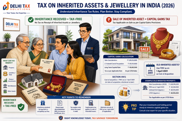Tax on inherited property, gold and jewellery in India showing inheritance tax exemption and capital gains tax on sale