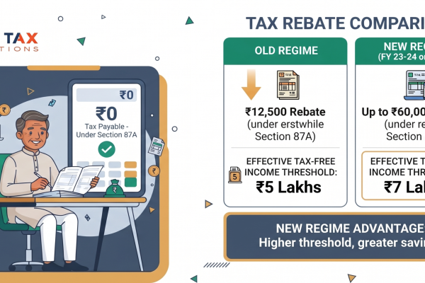 2D flat vector graphic explaining Section 87A income tax rebate limits and eligibility for resident individuals.